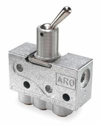 ARO Manual Air Control Valve: 200, Three-Way / Two-Position, Toggle, Gray, 4 scfm Flow Rate - Max (MPN 223-2-C). Key specifications — attr1092903: Gray; attr1086905: Manual Return; attr1086907: 200; attr1086914: Normally Open/Normally Closed; attr1086904: Manual Air Control Valve; attr1086871: 223-2-C.