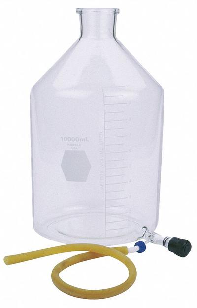 KIMBLE Reservoir Bottle: 2 L, 250 mm, Colorless, Narrow Mouth Size - Glass Reservoir Lab Bottles with Bottom Outlet