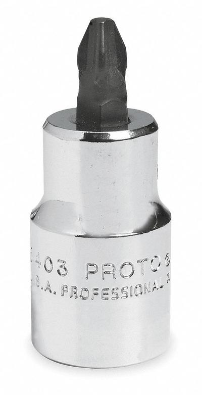PROTO Socket Bit: 1/2 in Drive Size, Phillips Tip, #4 Tip Size, 2 5/32 in Overall Lg - Phillips Bit Sockets