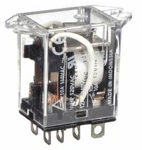 OMRON Flange Mount Relay: Surface (Top Flange) Mounted, 10 A Current Rating, 12V DC, DPDT (MPN LY2F-DC12). Key specifications — Brand: OMRON; Base Type: Square; Mounting Style: Top Flange; Electrical Connection: Plug-In Terminal; Manufacturer Part Number: LY2F-DC12; Operating Current: 10 A at 24V DC (Resistive Load); Series: LY Series.
