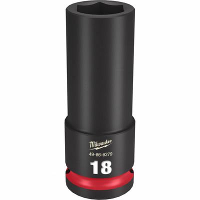 MILWAUKEE Deep Impact Socket: 1/2 in Drive Size, Metric, 18 mm Socket Size, 6-Point - 1/2" Drive Impact Sockets