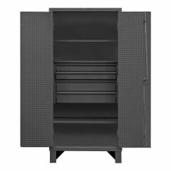 DURHAM MFG Pegboard Cabinet: 36 in x 24 in x 78 in, Swing Handle & Padlock Hasp, 12 ga Panel Thick (MPN HDCDB243678-4M95). Key specifications — attr62698: Gray; attr62736: Welded; attr87895: Legs; attr62693: Assembled; attr62737: Stationary; attr62694: Adjustable; attr62695: Powder Coated; attr62696: Steel.