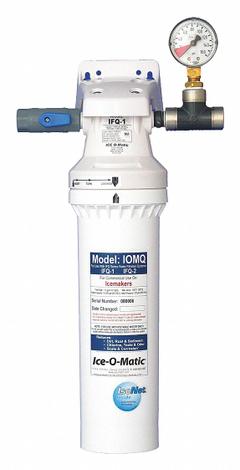 ICE-O-MATIC Water Filtration System: 0.5 micron, 1.5 gpm, 15 in Overall Ht (MPN IFQ1). Key specifications — Product Type: Ice Machine System; Filter Media: Carbon; Brand: ICE-O-MATIC; Reduces: Scale.