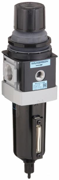 WILKERSON Filter-Regulator: B28 Series, 3/4 in NPT, 235 cfm, 5 micron, 0 psi to 125 psi, Aluminum (MPN B28-06-FL00B). Key specifications — attr109419: WILKERSON; attr109429: Aluminum; attr109463: No; attr109467: Nitrile; attr109468: B28.