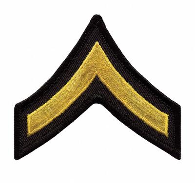 HEROS PRIDE Embroidered Patch: PFC, 3 in, Black/Gold, Plastic, Rank Insignia - Embroidered Insignia