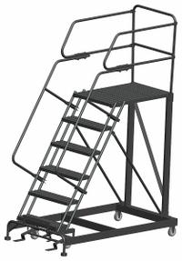 BALLYMORE Mobile Work Platform: 5 ft Platform Ht - Max, 36 in x 36 in, Steel, 800 lb Load Capacity (MPN SEP6-3636). Key specifications — Mobility: Rolling; Brand: BALLYMORE; Color: Gray; Height Adjustability: Fixed Height; Includes Handrails: Handrails Included; Locking Mechanism: Foot-Activated Step Lock; Handrails: Includes Handrails.