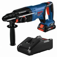 BOSCH Cordless Rotary Hammer: D-Handle, 18V DC, SDS-Plus, 2 5/8 in max, 8.0 Ah, 1.9 ft-lb, 4,350 bpm (MPN GBH18V-26DK15). Key specifications — attr113858: 18V DC; attr113796: BOSCH; attr113808: 0 bpm to 4,350 bpm; attr113803: Yes; attr113838: Hammer and Rotate; attr113809: Yes; attr113815: (1) Charger.