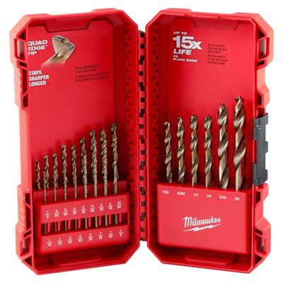MILWAUKEE Jobber Length Drill Bit Set: 23 Pc, 1/16" to 3/8", 135° Point, Cobalt - Cobalt Jobber-Length Drill Bit Sets