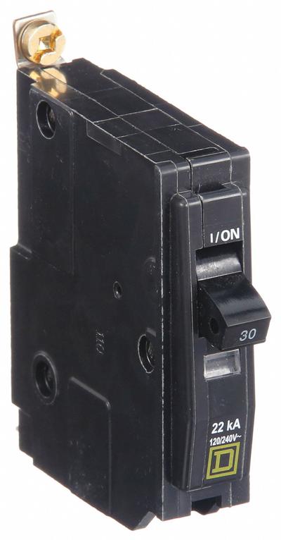 SQUARE D Miniature Circuit Breaker: 30 A, 120/240V AC, Single Phase, 22kA at 120/240V AC - QOB Series, Bolt-On Square D Miniature Circuit Breakers