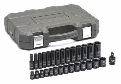GEARWRENCH Socket Set: 3/8 in Drive Size, 8 mm to 22 mm Socket Size Range, Manganese Phosphate - SAE Impact Socket Sets