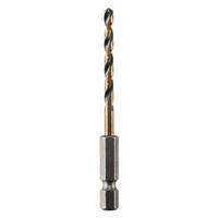 DEWALT Hex Shank Drill Bit: 9/64", 135° Split Point, Black & Gold HSS, Impact Rated (MPN DWA5009). Key specifications — attr1234973: Impact Rated; attr1234966: DEWALT; attr1234978: 0.1406.