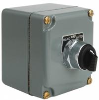 SCHNEIDER Selector Switch Control Station: Selector Switch, 0 Pilot Lights, 1NO/1NC, Hand/Off/Auto (MPN 9001KYK111). Key specifications — attr1022971: SCHNEIDER; attr1022986: Hand/Off/Auto; attr1022996: Black; attr1042424: Oil- & Dust-Tight; attr1089902: (1) Selector Switch.