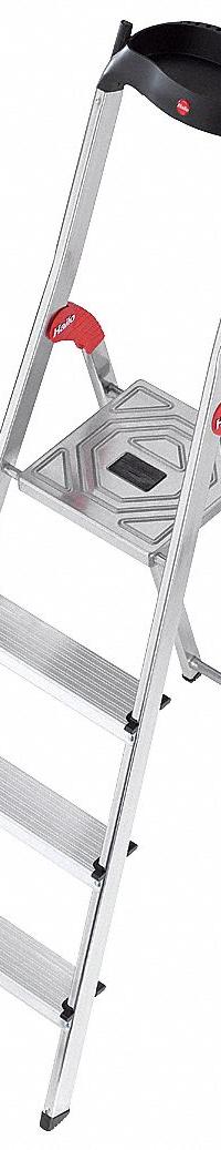 HAILO Platform Stepladder: 5 ft Ladder Size, Aluminum, 330 lb Load Capacity, 13 lb Wt (MPN 9204010008). Key specifications — Brand: HAILO; Included Features: Plastic Top with Storage.