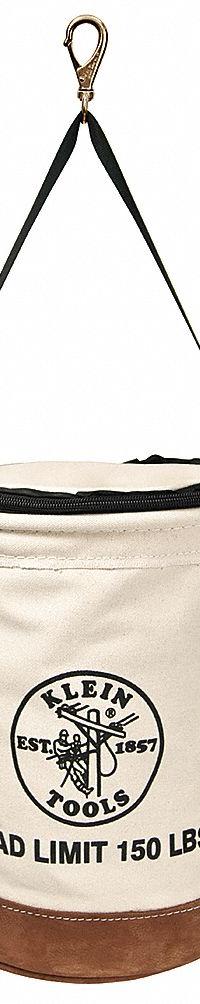 KLEIN TOOLS Bucket Bag: 17 in H, Off-White, Canvas, 1 Pockets, Zipper, Single Handle With Snap Hook (MPN 5104CLR17). Key specifications — attr1118525: KLEIN TOOLS; attr1125037: Off-White; attr1118507: Single Handle With Snap Hook; attr1125041: Canvas; attr1203718: Yes.