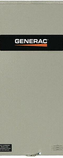 GENERAC Smart Switch 400 Amp 120/240 1Ø NEMA 3R CUL: Single Phase, 400 A Current Rating, 120/240V AC (MPN RTSC400A3). Key specifications — Enclosure Material: Aluminum; Rated Voltage: 120/240V AC; Brand: GENERAC; Compatible with Series: RTS; Service Rated Transfer Switch: No.