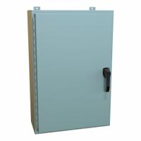 HAMMOND Enclosure: Steel, 36 in x 24 in x 10 in, NEMA 12/13/3R/4, Solid Cover, Hinged (MPN HW362410GYHK). Key specifications — Closure Method: Handle; Brand: HAMMOND; Knockouts: Not Included.