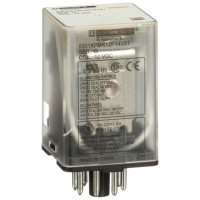 SCHNEIDER General Purpose Relay: Socket Mounted, 10 A Current Rating, 12V DC, DPDT - Socket-Mounted Relays
