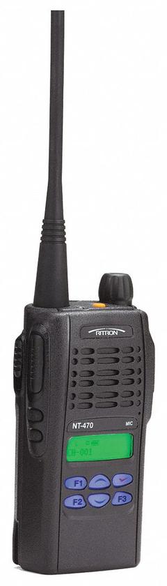 RITRON Handheld Two Way Radio: NT Series, UHF, Analog, 4 W, 255 Channels, Alphanumeric, 13 hr, IP65 (MPN NT470). Key specifications — FCC License Required: Yes.
