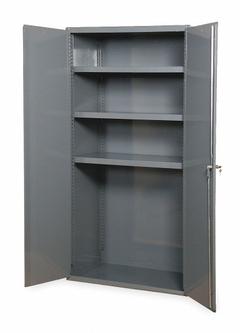 DURHAM MFG Storage Cabinet: 48 in x 24 in x 72 in, Swing Handle & Keyed, 14 ga Panel Thick, Frame (MPN 3502-95). Key specifications — attr62698: Gray; attr62736: Welded; attr87895: Frame; attr62693: Assembled; attr62737: Stationary; attr62694: Adjustable; attr62695: Powder Coated; attr62696: Steel.