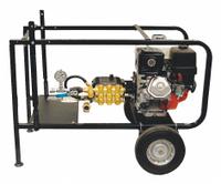 WHEELER-REX Hydrostatic Test Pump: Triplex Plunger, Cart-Mounted, 8 1/2 hp Honda, 3.5 gpm Max. Flow (MPN 373080). Key specifications — Pump Design: Triplex Plunger; Engine Brand: Honda; Brand: WHEELER-REX; Mounting Type: Cart-Mounted; Includes Wheels: Wheels Included.