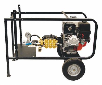 WHEELER-REX Hydrostatic Test Pump: Triplex Plunger, Cart-Mounted, 8 1/2 hp Honda - Roll-Cage Enclosed Engine-Driven Hydrostatic Test Pumps