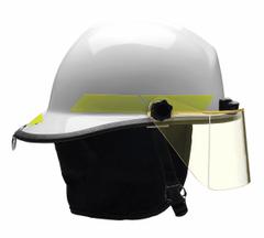 BULLARD Fire Helmet: White, Modern Rear Brim, Chin Strap, 6-Point Sure-Lock(R) Ratchet (MPN PXSWHTL). Key specifications — Color: White; Chin Strap: Yes; Brand: BULLARD; Style: Modern Rear Brim; Suspension: 6-Point Sure-Lock(R) Ratchet.