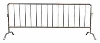 APPROVED VENDOR Crowd Control Barrier: Manual Carry, 40 1/2 in Ht, 8 1/2 ft Lg, 20 in Wd, Silver (MPN 31DW16). Key specifications — Brand: APPROVED VENDOR; Portability: Manual Carry; Material: Steel; Message: No Legend; Includes: (2) Curved Removable Feet; Finish: Zinc Plated; Connecting Option: Interlocking; Color: Silver.