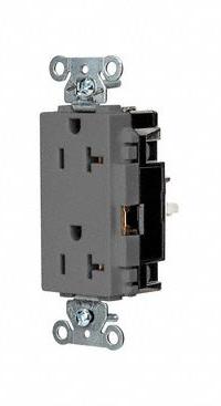 HUBBELL Receptacle: Decorator Duplex, 5-20, Gray, 125V AC, 20 A, 2 Pole / 3 Wire (MPN HBL2162STGY)