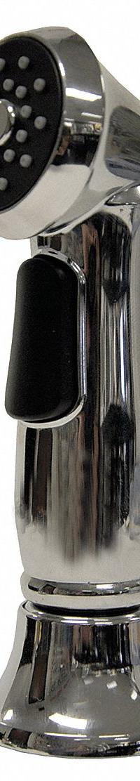 DANCO Kitchen Sprayer: Plastic, Chrome, 5 in Overall Lg, 1/2" Connection Size, NPSM, Guide (MPN 9D00010336). Key specifications — Inlet Connection Type: NPSM; Brand: DANCO; Connection Size: 1/2"; Color/Finish: Chrome; Includes: Guide; Material: Plastic; Product Type: Kitchen Sprayer.
