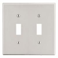HUBBELL Wall Plate: Toggle, 2 Gang, Almond, Midsize Size (MPN PJ2LA). Key specifications — Brand: HUBBELL; Material: Polycarbonate.