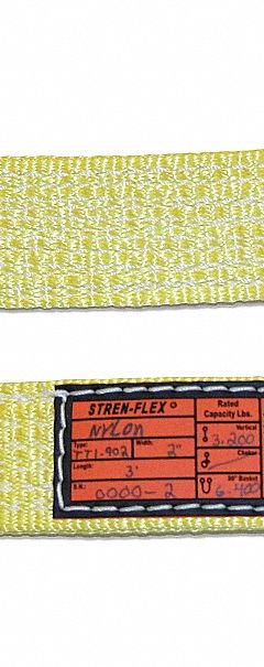 STREN-FLEX Web Sling: Type 2, Nylon, Triangle Link, 1 Plies, 4 ft Sling Lg, 10 in Eye Lg, Yellow (MPN TTS1-902-4). Key specifications — Brand: STREN-FLEX; Tag Attachment: Fully Sewn; Color: Yellow; Tag Type: Wear-Resistant Tag; Tag Attachment Type: Fully Sewn.