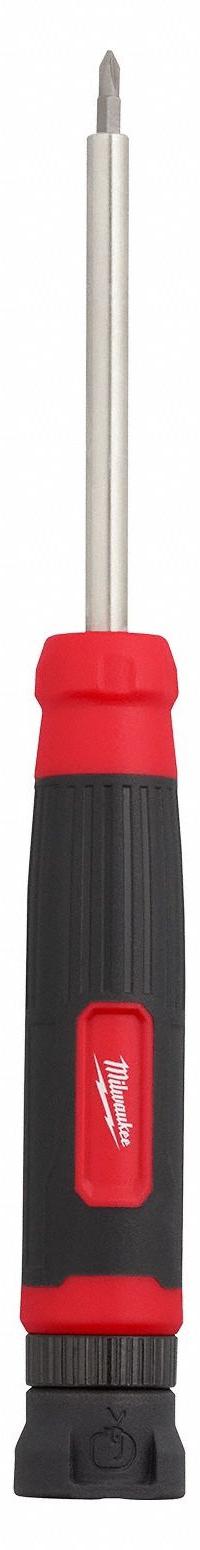 MILWAUKEE Multi-Bit Screwdriver: Hex/Nut Driver/Phillips/Slotted/Torx Tip, 13 Tips, 8 in Overall Lg (MPN 48-22-2934). Key specifications — attr1205339: T10 (Torx Security); attr1205303: MILWAUKEE.