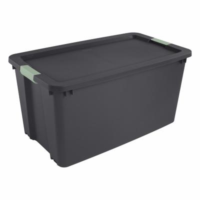 STERILITE Latch Tote: 45 gal, 36 1/8 in x 21 in x 18 5/8 in, Black Body, More than 20 gal - Colored Totes with Latch-On Lids