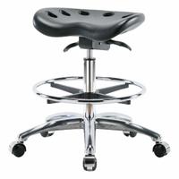 Tractor Stool: Polyurethane, Ht Range 20 in to 28 in, 17 in Seat Wd, 14 in Seat Dp, 0 Glides, Black (MPN PTMBSO-CR-CF-CC-BLK). Key specifications — Brand: APPROVED VENDOR; Foot Support: Yes; Base Material: Aluminum; ESD-Safe: Not ESD Safe; Number of Casters: 5.