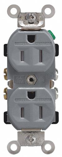 LEVITON Receptacle: Duplex, 5-15, Gray, 125V AC, 15 A, 2 Pole / 3 Wire (MPN TWR15-GY)