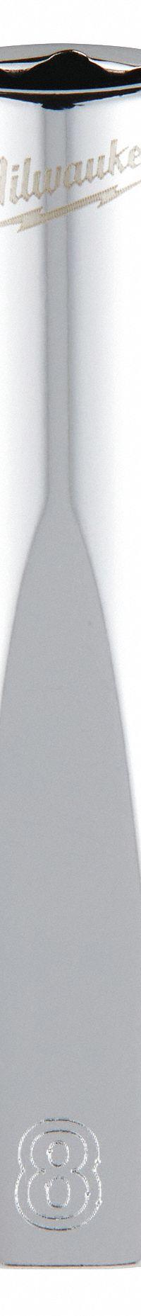 MILWAUKEE Deep Well Socket: Metric, 1/4 in Drive Size, 8 mm Socket Size, 6-Point, Deep, Chrome (MPN 45-34-9046). Key specifications — attr1204417: MILWAUKEE; attr1204392: Chrome.