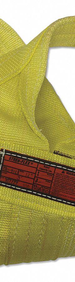 STREN-FLEX Web Sling: Type 8, Nylon, 2 Plies, 12 ft Sling Lg, 12 in Eye Lg, 1 Legs, 8 in Sling Wd (MPN WB2-908-12). Key specifications — Color: Yellow; Brand: STREN-FLEX; Sling Type: Type 8; Tag Type: Wear-Resistant Tag.