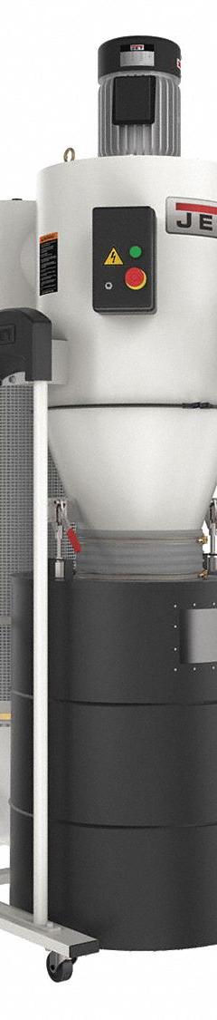 JET Wood Dust Collector: Cyclone, 230V AC, 1,963 cfm (MPN 717530K). Key specifications — attr952404: JET; attr1018713: 99% of 2 micron particles; 86% of 1 micron particles; attr979886: Drum; attr979899: 76 dBA.