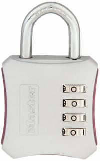 MASTER LOCK Combination Padlock: Scrolling Combo, Silver, Zinc Die-Cast, Std Shackle, Steel Shackle (MPN 653D). Key specifications — Dial Color: Silver; Brand: MASTER LOCK.