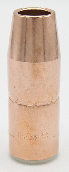 BERNARD Nozzle: AccuLock S, 5/8 in, Conical, 1/4 in Recess, Copper (MPN N-A5814C). Key specifications — Insulation Type: Self-Insulated; Duty Rating: Heavy Duty; Nozzle to Tip Relationship: 1/4 in Recess; For Contact Tip Series: AccuLock S; Manufacturer Part Number: N-A5814C; Brand: BERNARD.