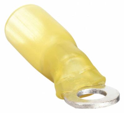 3M Ring Terminal: Yellow, Heat Shrink Insulation, #8 Stud Size - Insulated Ring Terminals with Heat Shrink