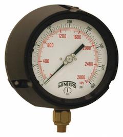 WINTERS Process Pressure Gauge: 0 psi to 400 psi, White, 4 1/2 in Dial, 1/4 in NPT Male, Bottom, PPC (MPN PPC5088G-SG45). Key specifications — Brand: WINTERS; Pointer Color: Black; Accuracy: ±0.5%; Dial Color: White; Gauge Wetted Parts: Brass / Bronze; Case Material: Phenolic; Vibration Resistance Properties: Liquid-Filled; Pressure Range: 0 psi to 400 psi.