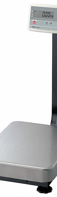 A&D WEIGHING Shipping Scale: 400 lb Wt Capacity - Imperial, 20 7/8 in Weighing Surface Dp, kg/lb/oz (MPN FG-200KAL). Key specifications — Brand: A&D WEIGHING; Readability: 0.02 lb/0.01 kg; Connection Ports: RS-232C; Weighing Surface Material: 430 Stainless Steel.