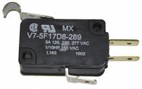 HONEYWELL Miniature Snap Action Switch: Roller Lever Actuator, 1NO/1NC, Quick Connect (MPN V7-5F17D8-289). Key specifications — AC Contact Rating: 3 A @ 250 V; Electrical Connection: Quick Connect; Series: V7; Brand: HONEYWELL.