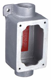 APPLETON ELECTRIC Mounting Body: 1 Gangs, Iron, 1 in Hub Size, Feed Through, 6 5/16 in Overall Ht (MPN EFDC110-NL-Q). Key specifications — Brand: APPLETON ELECTRIC; Hub Type: Feed Through.
