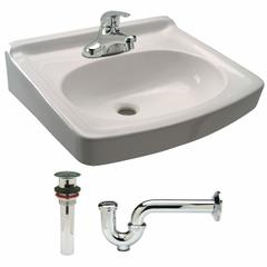 ZURN Bathroom Sink Kit: White, Vitreous China, Single Manual Handle, Lever Faucet Handle, Centerset (MPN Z5354.119.1.07.00.00). Key specifications — Includes: Wall Hanger; Color: White; Brand: ZURN; Sink Type: Bathroom; Material: Vitreous China; Sink Material: Ceramic.