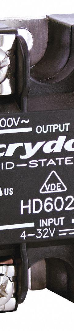 CRYDOM Solid State Relay: Surface Mounted, 12 A Max Output Current, SCR, AC Output (MPN HD4812). Key specifications — Brand: CRYDOM; Current Type: AC; Electrical Connection: Screw Clamp; Finger Safe: No; Input Current: 12 mA; Maximum Output Current without Heat Sink: 10 A; Mounting Style: Panel; Output Voltage: 48 to 530V AC.