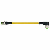 Cordset: M12 Male Straight X M12 Female Right Angle, 4 Pins, Yellow, TPE, 2 m Cable Lg (MPN 7700-40121-1500200). Key specifications — Cable Jacket Color: Yellow; End 1 Gender: Male; End 1 Mounting Orientation: Straight; End 2 Gender: Female; End 2 Mounting Orientation: Right Angle; End 2 Connection Type: M12; IP Rating: IP66K; Brand: MURRELEKTRONIK.
