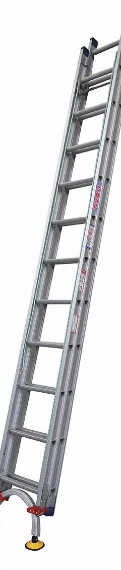 TIVOLI Extension Ladder: 24 ft Ladder Size, Aluminum, 300 lb Load Capacity, 43 lb Wt, 2 Sections (MPN PROX24). Key specifications — Color: Silver; Brand: TIVOLI; Included Features: Leg Levelers; Removable Fly: Fixed.