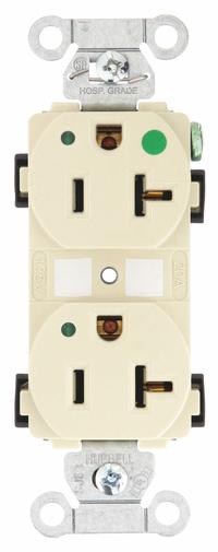 BRYANT Receptacle: Hospital Grade Fed. Spec., Duplex, 5-20R, Ivory, 125V AC, 20 A, 2 Pole / 3 Wire (MPN 8300HBIL)